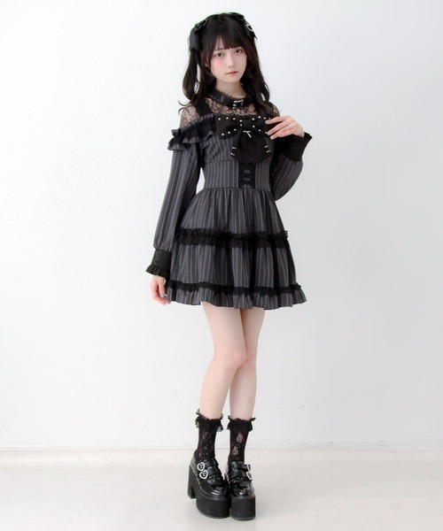 DearMyLove(ディアマイラブ)の「レースオフショルダ風チョーカースタッズリボンワンピース(ワンピース・レディース・ブラック/パープル/ストライプ・LARGE/MEDIUM/3L)」の20枚目の写真