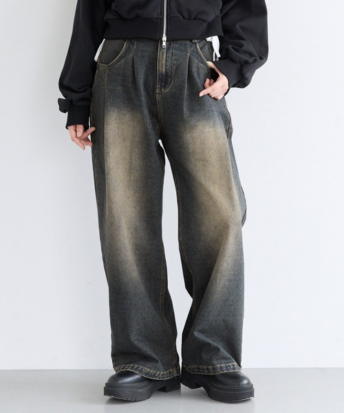 coca(coca)(コカ)の「ユース デニムタックパンツ(デニムパンツ・レディース・ライトブルー/ダークブルー・L/M/S)」の1枚目の写真
