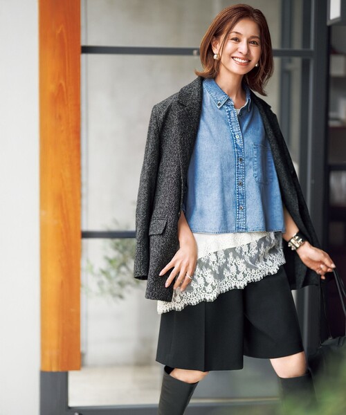 UNFILO（アンフィーロ）の「UNFILO DENIM クロップドシャツ（シャツ/ブラウス・レディース・グレー系3/スカイブルー系・X-LARGE）」の5枚目の写真