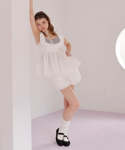 mieya mieya(ミーヤミーヤ)の「【mieya mieya】PETIT APLON TOP/プチエプロントップ(Tシャツ/カットソー・レディース・ホワイト・FREE)」の2枚目の写真