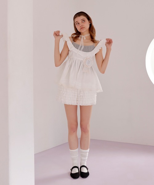 mieya mieya(ミーヤミーヤ)の「【mieya mieya】PETIT APLON TOP/プチエプロントップ(Tシャツ/カットソー・レディース・ホワイト・FREE)」の3枚目の写真