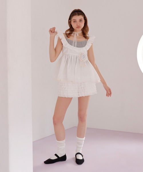 mieya mieya(ミーヤミーヤ)の「【mieya mieya】PETIT APLON TOP/プチエプロントップ(Tシャツ/カットソー・レディース・ホワイト・FREE)」の4枚目の写真