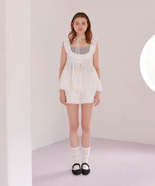 mieya mieya(ミーヤミーヤ)の「【mieya mieya】PETIT APLON TOP/プチエプロントップ(Tシャツ/カットソー・レディース・ホワイト・FREE)」の7枚目の写真