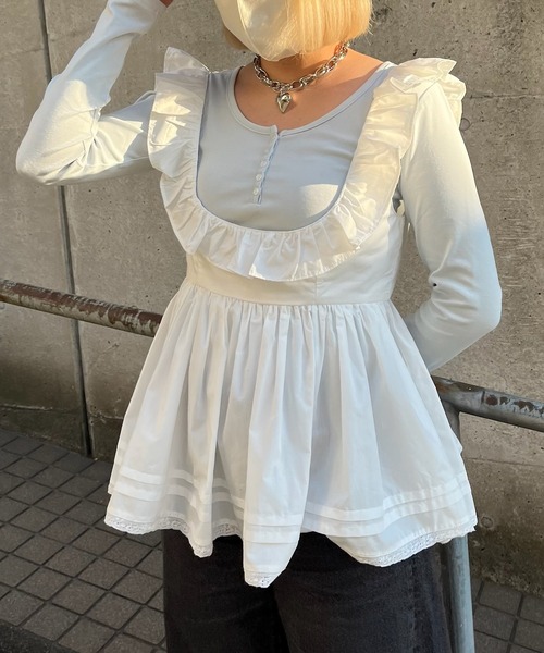 mieya mieya(ミーヤミーヤ)の「【mieya mieya】PETIT APLON TOP/プチエプロントップ(Tシャツ/カットソー・レディース・ホワイト・FREE)」の19枚目の写真