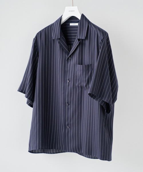 STUDIOUS】Cupra Stripe Open Shirts / キュプラストライプオープン