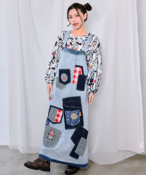 ScoLar（スカラー）の「163616：YUMMYガール柄 ワッシャーシャツ（シャツ/ブラウス・レディース・ブラック/グリーン/オフホワイト・M）」の6枚目の写真