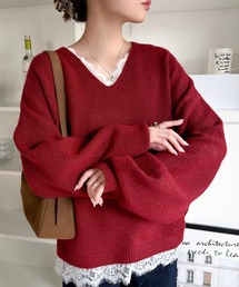 【mily bilet】着るだけで垢抜ける大人フェミニン。レースドッキングふわもちニット