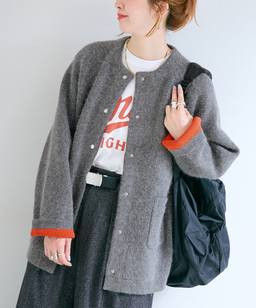 B.C STOCK(ベーセーストック)の「2層スムース編みロングカーディガン(カーディガン/ボレロ・レディース・チャコールグレー/ベージュ/ネイビー・FREE)」の1枚目の写真