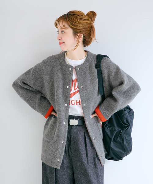 B.C STOCK(ベーセーストック)の「2層スムース編みロングカーディガン(カーディガン/ボレロ・レディース・チャコールグレー/ベージュ/ネイビー・FREE)」の7枚目の写真