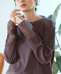 レイヤード風シアー長袖トップス
