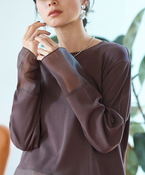 coen(コーエン)の「レイヤード風シアー長袖トップス(Tシャツ/カットソー・レディース・ブラック/ダークブラウン/オフホワイト・L/M)」の3枚目の写真