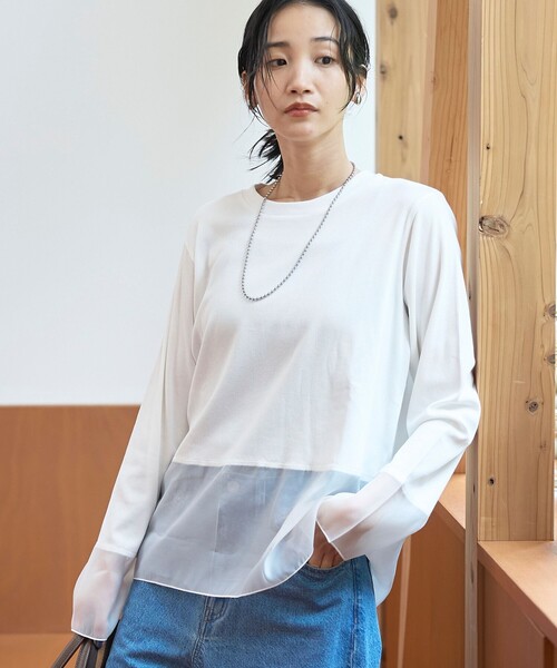 coen(コーエン)の「レイヤード風シアー長袖トップス(Tシャツ/カットソー・レディース・ブラック/ダークブラウン/オフホワイト・L/M)」の1枚目の写真