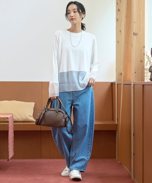 coen(コーエン)の「レイヤード風シアー長袖トップス(Tシャツ/カットソー・レディース・ブラック/ダークブラウン/オフホワイト・L/M)」の4枚目の写真