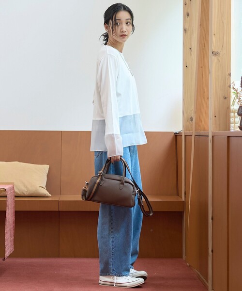 coen(コーエン)の「レイヤード風シアー長袖トップス(Tシャツ/カットソー・レディース・ブラック/ダークブラウン/オフホワイト・L/M)」の5枚目の写真