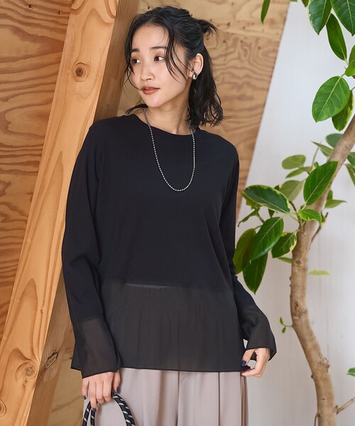 coen(コーエン)の「レイヤード風シアー長袖トップス(Tシャツ/カットソー・レディース・ブラック/ダークブラウン/オフホワイト・L/M)」の14枚目の写真