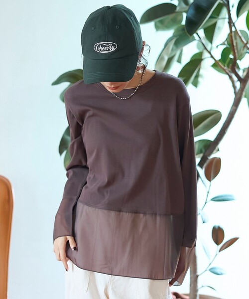 coen(コーエン)の「レイヤード風シアー長袖トップス(Tシャツ/カットソー・レディース・ブラック/ダークブラウン/オフホワイト・L/M)」の21枚目の写真