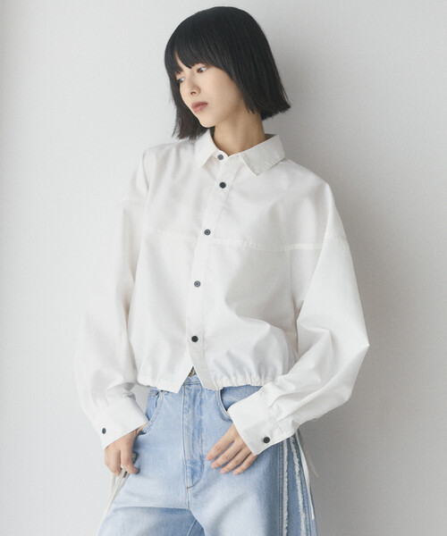 Firsthand（ファーストハンド）の「Firsthand/ファーストハンド ヘムコード 切り替え ロングスリーブ ショートレングス シャツ【限定展開】（シャツ/ブラウス・レディース・ホワイト/ネイビー/ベージュ/ブラック・FREE）」の10枚目の写真
