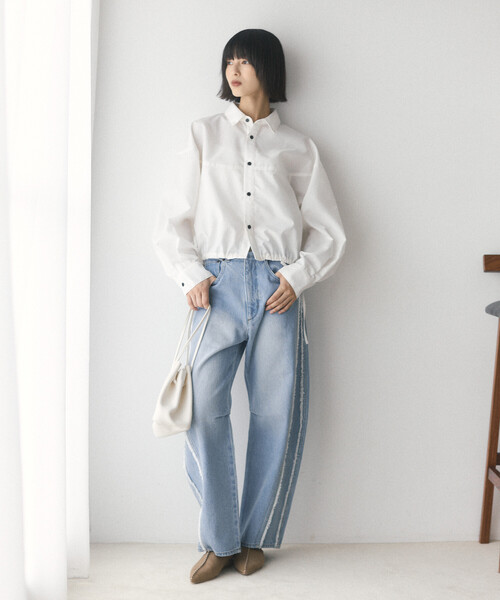 Firsthand（ファーストハンド）の「Firsthand/ファーストハンド ヘムコード 切り替え ロングスリーブ ショートレングス シャツ【限定展開】（シャツ/ブラウス・レディース・ホワイト/ネイビー/ベージュ/ブラック・FREE）」の17枚目の写真