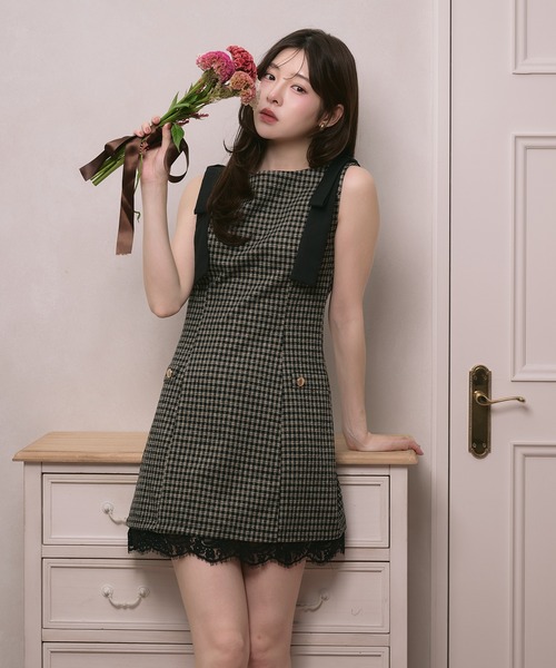 fupel(フぺル)の「check mini onepiece / チェックミニワンピース(ワンピース・レディース・ベージュ/グレー・FREE)」の1枚目の写真
