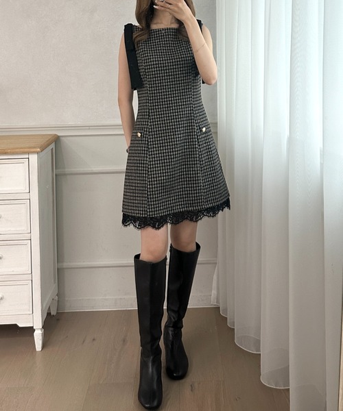 fupel(フぺル)の「check mini onepiece / チェックミニワンピース(ワンピース・レディース・ベージュ/グレー・FREE)」の10枚目の写真