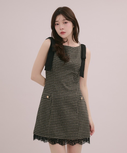 fupel(フぺル)の「check mini onepiece / チェックミニワンピース(ワンピース・レディース・ベージュ/グレー・FREE)」の14枚目の写真