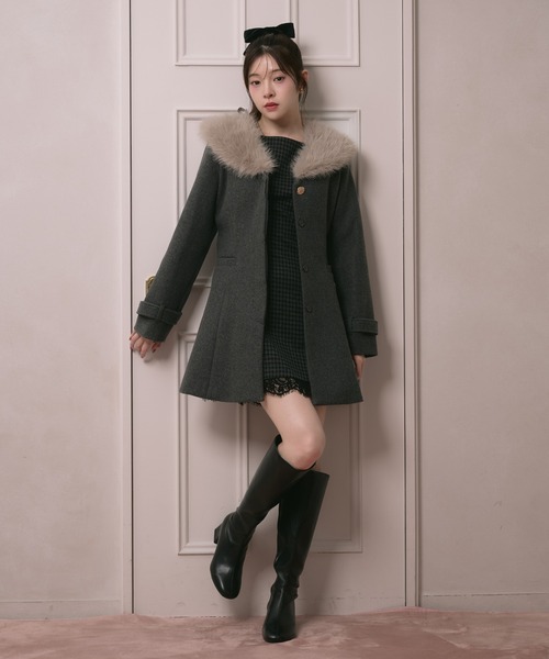 fupel(フぺル)の「check mini onepiece / チェックミニワンピース(ワンピース・レディース・ベージュ/グレー・FREE)」の3枚目の写真