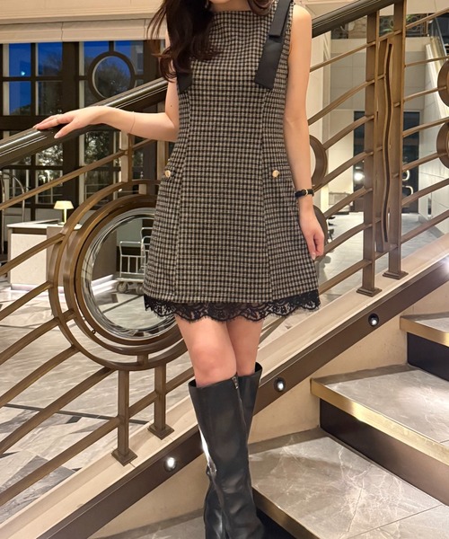 fupel(フぺル)の「check mini onepiece / チェックミニワンピース(ワンピース・レディース・ベージュ/グレー・FREE)」の9枚目の写真