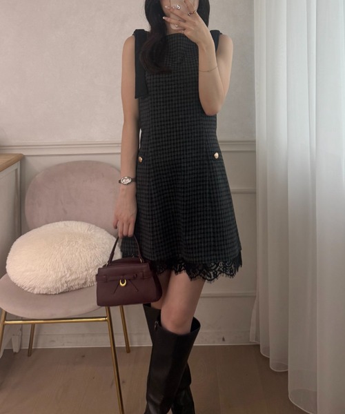 fupel(フぺル)の「check mini onepiece / チェックミニワンピース(ワンピース・レディース・ベージュ/グレー・FREE)」の6枚目の写真