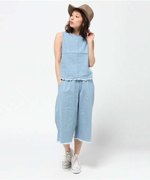 VENCEEXCHANGE（ヴァンスエクスチェンジ）の「デニムフリンジノースリセットアップ       （つなぎ/オールインワン・レディース・ブルー/ライトブルー・MEDIUM）」の17枚目の写真