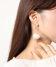 雪の結晶/ファー/パールチェーン/ピアス