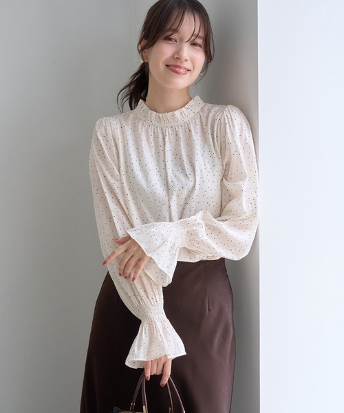 ROPE' PICNIC(ロペピクニック)の「パールボタン 上品見えギャザーブラウス キャンディースリーブ(シャツ/ブラウス・レディース・キナリ/ブラック系その他/オフホワイト/チャコールグレー・FREE)」の19枚目の写真