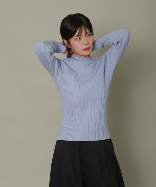 libelle more（リベル モア）の「ランダムリブボトルネックニット（ニット/セーター・レディース・ブルー/レッド/オフホワイト/ブラック/杢グレー・L/M）」の10枚目の写真