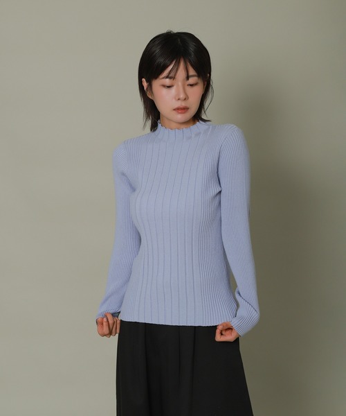 libelle more（リベル モア）の「ランダムリブボトルネックニット（ニット/セーター・レディース・ブルー/レッド/オフホワイト/ブラック/杢グレー・L/M）」の14枚目の写真