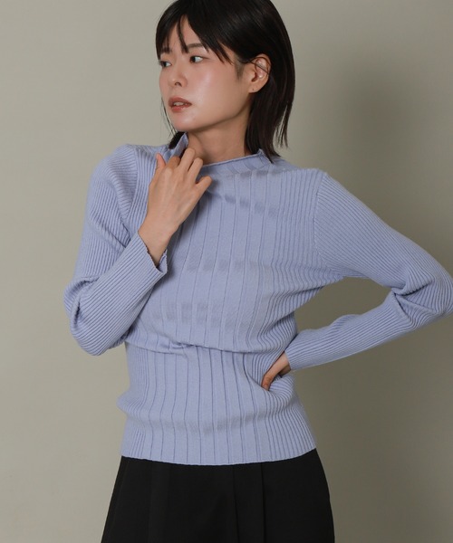 libelle more（リベル モア）の「ランダムリブボトルネックニット（ニット/セーター・レディース・ブルー/レッド/オフホワイト/ブラック/杢グレー・L/M）」の12枚目の写真