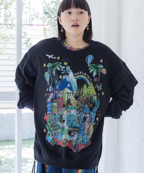 ScoLar（スカラー）の「163652：世界の名所柄 サイドファスナー付きプルオーバー（Tシャツ/カットソー・レディース・オートミール/ブラック/ブラウン・M）」の2枚目の写真
