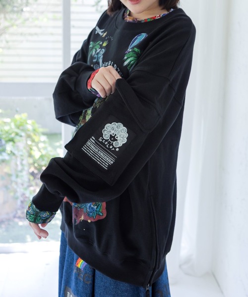 ScoLar（スカラー）の「163652：世界の名所柄 サイドファスナー付きプルオーバー（Tシャツ/カットソー・レディース・オートミール/ブラック/ブラウン・M）」の9枚目の写真