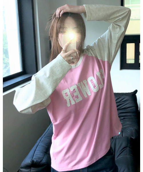 HAVISM(ヘビズム)の「FLOWER APLIQUE RAGLAN L/S TEE(PINK)(Tシャツ/カットソー・レディース・その他・FREE)」の1枚目の写真
