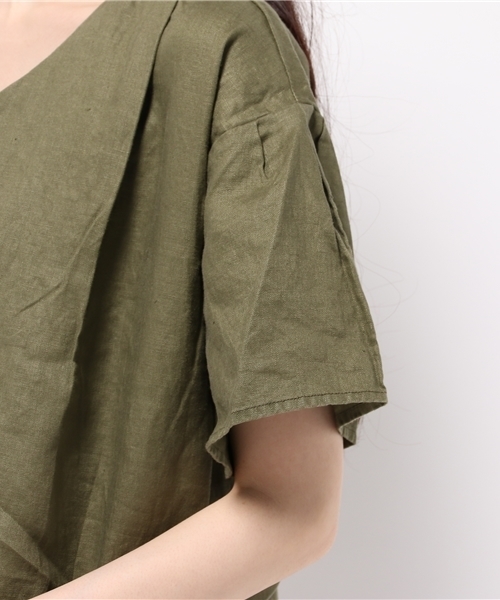 LBC(エルビーシー)の「リネンVネックワンピース (ワンピース・レディース・その他25/オリーブ/ネイビー・LARGE/MEDIUM)」の10枚目の写真