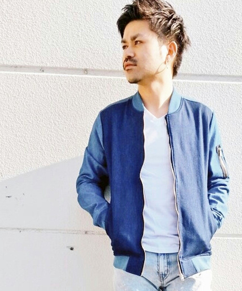 VENCEEXCHANGE（ヴァンスエクスチェンジ）の「デニム切り替えMA-1         （MA-1・メンズ・ブルー/ネイビー・MEDIUM/LARGE）」の2枚目の写真