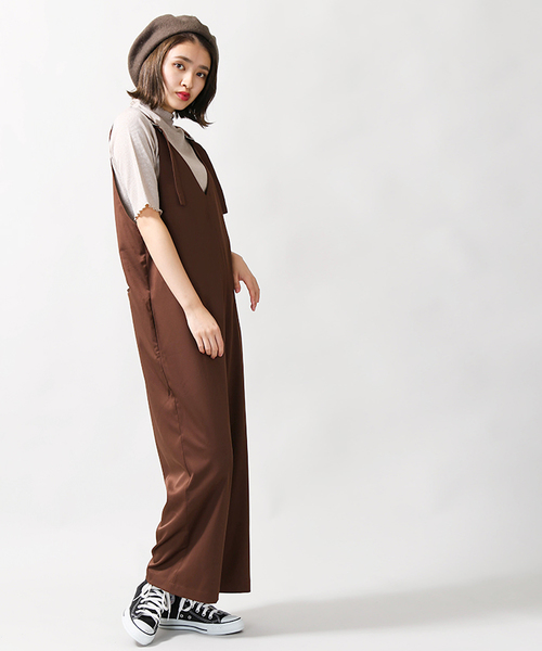 WEGO(ウィゴー)の「WEGO/Vネックオールインワン(つなぎ/オールインワン・レディース・ブラウン/ブラック・FREE)」の14枚目の写真