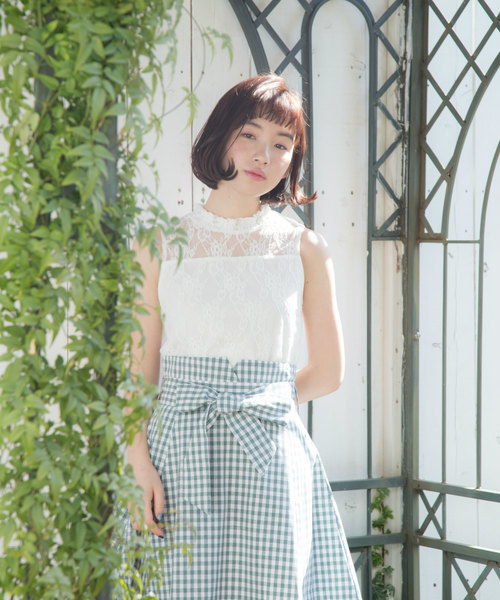OLIVE des OLIVE（オリーブデオリーブ）の「[再入荷!] プチハイ レースインナー（タンクトップ・レディース・ブラック/オフホワイト・FREE）」の3枚目の写真