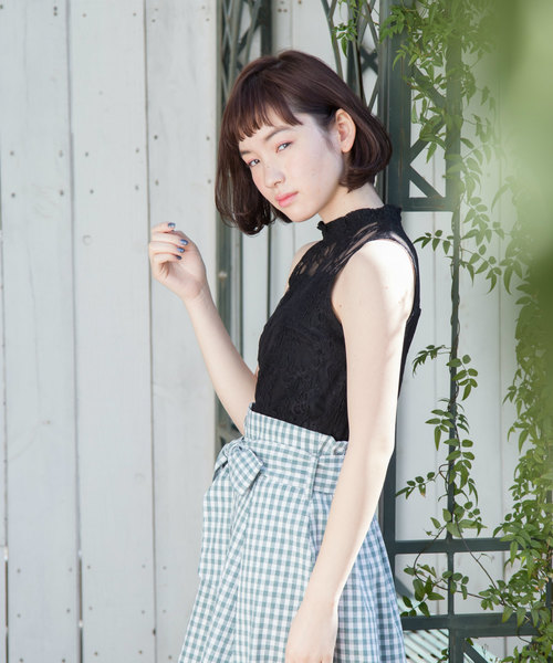 OLIVE des OLIVE（オリーブデオリーブ）の「[再入荷!] プチハイ レースインナー（タンクトップ・レディース・ブラック/オフホワイト・FREE）」の9枚目の写真