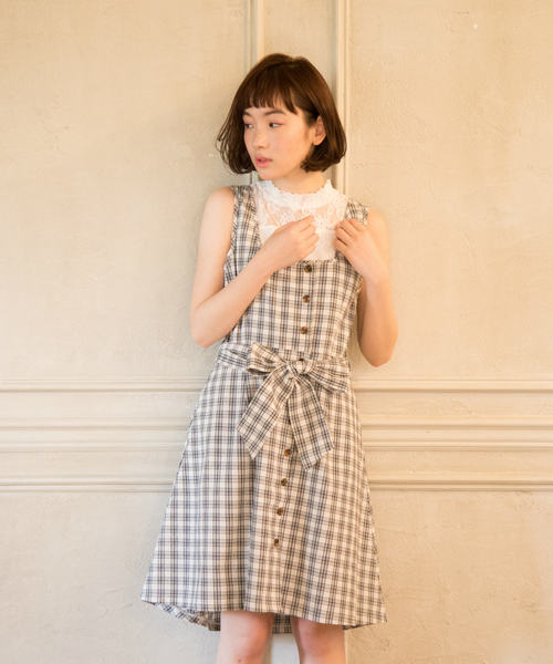 OLIVE des OLIVE（オリーブデオリーブ）の「[再入荷!] プチハイ レースインナー（タンクトップ・レディース・ブラック/オフホワイト・FREE）」の6枚目の写真