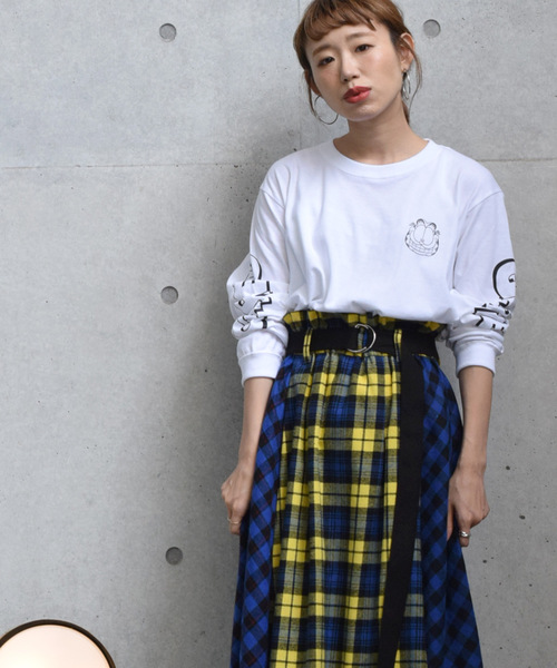 w closet（ダブルクローゼット）の「チェック柄パネル切替ロングスカート_（スカート・レディース・ブルー/ブラック/レッド・FREE）」の7枚目の写真