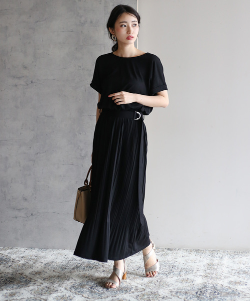 Bou Jeloud（ブージュルード）の「【WEB限定】楽な着心地で綺麗見え◆ベルト付プリーツカットマキシワンピース（ワンピース・レディース・グリーン/キャメル/ブラック/ブラウン・FREE）」の21枚目の写真