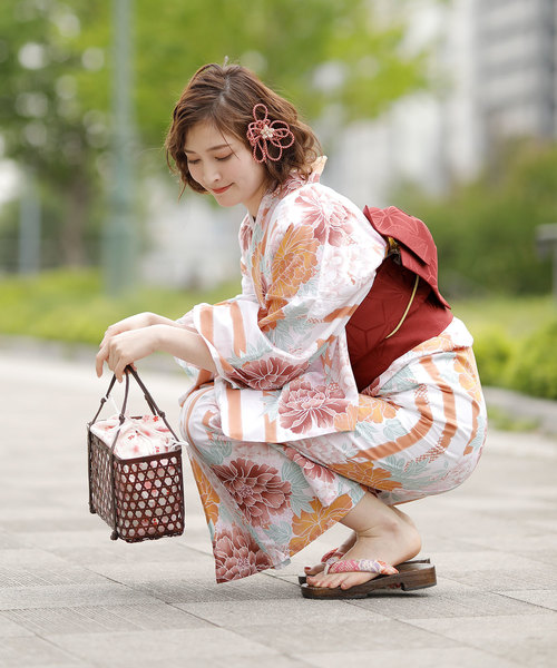 オンライン体験ツアー みやこ牡丹 2点セット 浴衣 作り帯 レディース 浴衣 浴衣 Pourvous プールヴー のファッション Web限定 Arenatheatre Net
