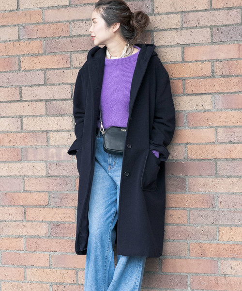 URBAN RESEARCH Sonny Label(アーバンリサーチサニーレーベル)の「ウールモッサフードロングコート(その他アウター)」|ネイビー