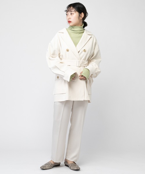 mystic（ミスティック）の「Ｗテーラーサファリジャケット（テーラードジャケット・レディース・ホワイト/ベージュ/グリーン・FREE）」の4枚目の写真