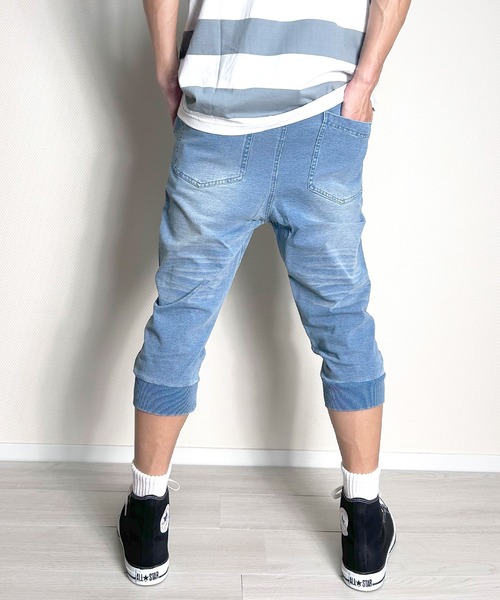BEATJIVE(ビートジャイブ)の「クロップドパンツ 7分丈 カットデニム デニムパンツ アンクルパンツ ジョガーパンツ スウェットパンツ スリム スキニー ストレッチ メンズ 夏服(デニムパンツ・メンズ・ネイビー/ブルー/インディゴブルー/ブラック/ブラック系その他・3/2/1)」の11枚目の写真