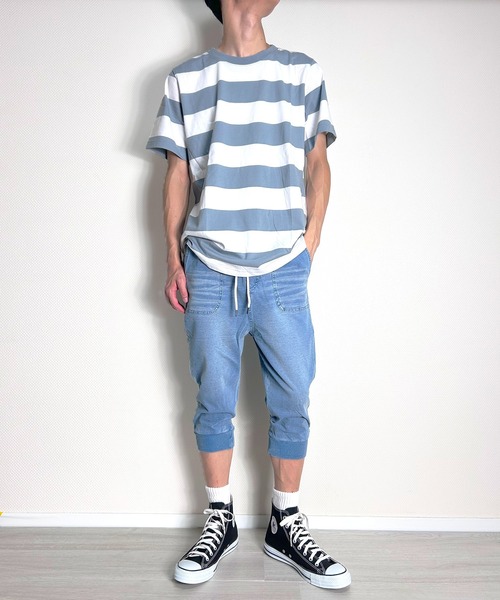 BEATJIVE(ビートジャイブ)の「クロップドパンツ 7分丈 カットデニム デニムパンツ アンクルパンツ ジョガーパンツ スウェットパンツ スリム スキニー ストレッチ メンズ 夏服(デニムパンツ・メンズ・ネイビー/ブルー/インディゴブルー/ブラック/ブラック系その他・3/2/1)」の12枚目の写真